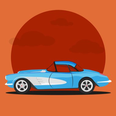 Yolda eski tarz bir araba.