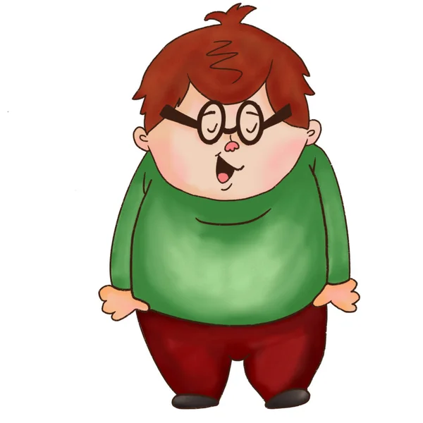 Illustration Cheerful Fat Boy Cartoon Style — Stock Photo, Image