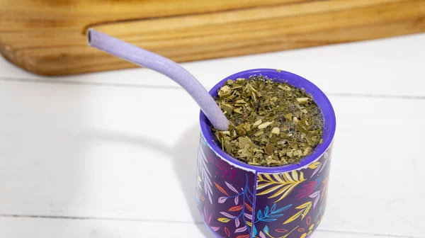 Close View Yerba Mate Infusion Top White Table — Stock Photo, Image
