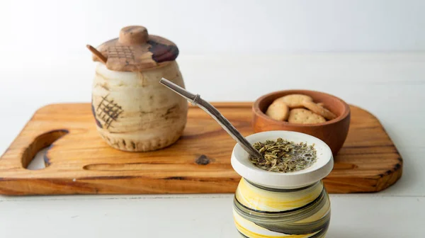 Schließen Sie Einen Yerba Mate Heißen Aufguss Opn Oben Auf — Stockfoto