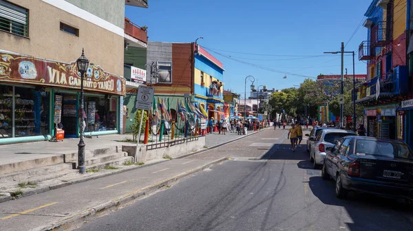 Gente Disfrutando Una Mañana Verano Las Coloridas Calles Boca Buenos —  Fotos de Stock