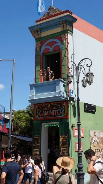 Personas Disfrutando Una Mañana Verano Colorido Caminito Histórico Boca Buenos —  Fotos de Stock
