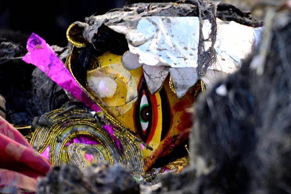 Face Debi Durga Maa Idol Hinduism Riverbank Ganges River Immersion — Stock Photo, Image