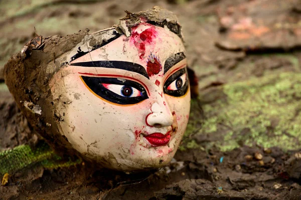 Πρόσωπο Της Debi Durga Maa Είδωλο Στον Ινδουισμό Στις Όχθες — Φωτογραφία Αρχείου
