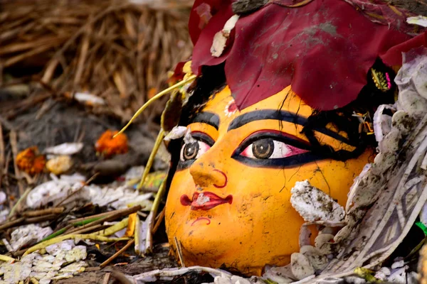 Oblicze Debi Durga Maa Immunitet Hinduizmie Brzegu Rzeki Ganges Podczas — Zdjęcie stockowe