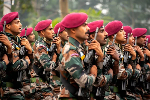 Calcutta India Januari 2022 Tentara India Mempraktikkan Parade Mereka Selama — Stok Foto