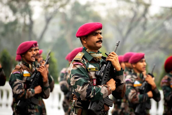 Calcutta India Gennaio 2022 Esercito Indiano Pratica Sua Parata Durante — Foto Stock