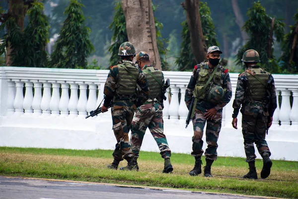 Calcutta India Januari 2022 Tentara India Dikerahkan Untuk Mengamankan Daerah — Stok Foto