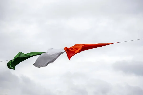 Pano Tricolor Indiano Estão Voando Céu — Fotografia de Stock