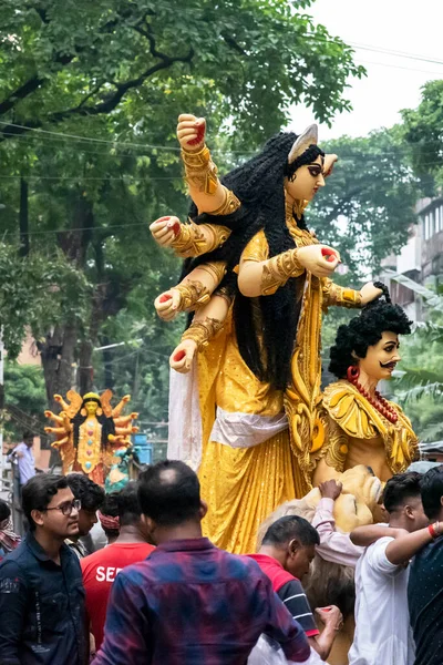 Calcutá Índia Outubro 2022 Deusa Hindu Durga Vai Para Pandal — Fotografia de Stock