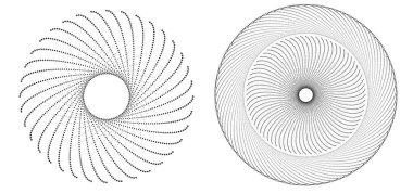 Tasarım elemanları. Bir sürü mor çizgi çemberi dalgası. Beyaz arka planda soyut dalgalı çizgiler izole edildi. Vektör illüstrasyon EPS 10. Harmanlama Aracı kullanılarak oluşturulan çizgilerle renkli dalgalar