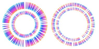 Tasarım elemanları. Bir sürü mor çizgi çemberi dalgası. Beyaz arka planda soyut dalgalı çizgiler izole edildi. Vektör illüstrasyon EPS 10. Harmanlama Aracı kullanılarak oluşturulan çizgilerle renkli dalgalar