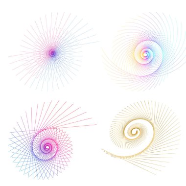 Tasarım elemanı çemberini ayarla İzole edilmiş koyu renk vektör altın halkadan. Harmanlama Aracı kullanılarak oluşturulan birçok parlak girdabın soyut dalgalı çizgileri. Sunumunuz için vektör illüstrasyonu EPS10