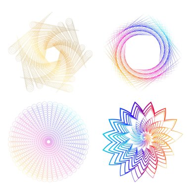 Tasarım elemanı çemberini ayarla İzole edilmiş koyu renk vektör altın halkadan. Harmanlama Aracı kullanılarak oluşturulan birçok parlak girdabın soyut dalgalı çizgileri. Sunumunuz için vektör illüstrasyonu EPS10