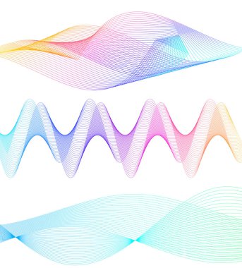 Dalgaların beyaz arka planında soyut çizgi renk tasarım ögesini ayarla. Vector Illustration, grunge şık kartvizit, basılı broşür, el ilanı, afiş, kapak kitabı, etiket, kumaş için 10 puan aldı