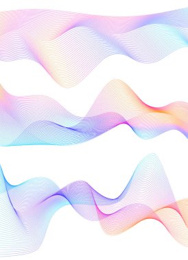 Dalgaların beyaz arka planında soyut çizgi renk tasarım ögesini ayarla. Vector Illustration, grunge şık kartvizit, basılı broşür, el ilanı, afiş, kapak kitabı, etiket, kumaş için 10 puan aldı