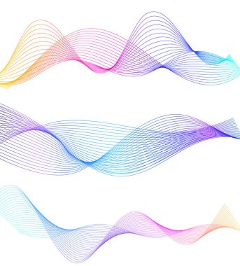 Dalgaların beyaz arka planında soyut çizgi renk tasarım ögesini ayarla. Vector Illustration, grunge şık kartvizit, basılı broşür, el ilanı, afiş, kapak kitabı, etiket, kumaş için 10 puan aldı