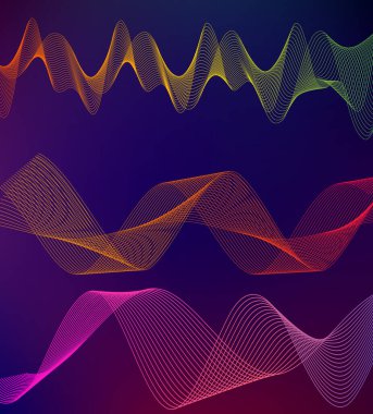 Dalgaların beyaz arka planında soyut çizgi renk tasarım ögesini ayarla. Vector Illustration, grunge şık kartvizit, basılı broşür, el ilanı, afiş, kapak kitabı, etiket, kumaş için 10 puan aldı