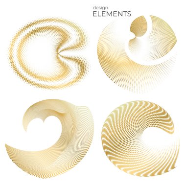 Tasarım elemanı çemberini ayarla İzole edilmiş koyu renk vektör altın halkadan. Harmanlama Aracı kullanılarak oluşturulan birçok parlak girdabın soyut dalgalı çizgileri. Sunumunuz için vektör illüstrasyonu EPS10