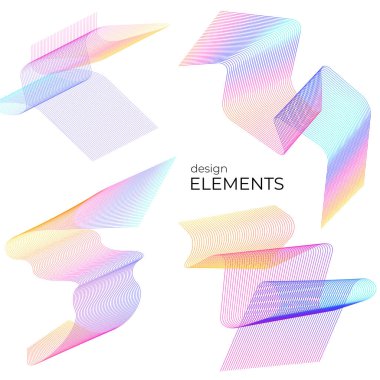 Açı dalgalarının beyaz arka planında soyut çizgi renk tasarım ögesini ayarla. Vector Illustration, grunge şık kartvizit, basılı broşür, el ilanı, afiş, kapak kitabı, etiket, kumaş için 10 puan aldı