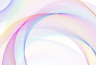 Büküm çizgilerinin beyaz arka planında soyut spiral gökkuşağı tasarımı ögesi. Vektör illüstrasyonu 10 'a düştü. Harman Aracı kullanılarak oluşturulan renkli dalgalar. Çok amaçlı sunum için şablonlar