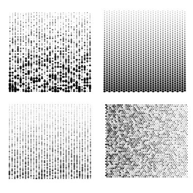 Tasarım ögeleri simgesini düzenlenebilir simge olarak belirleyin - Beyaz arkaplanda yarım ton nokta deseni. Vektör illüstrasyonu, teknoloji için siyah soyut rastgele noktalar ve büyük veri içeren 10 kare kaydediyor