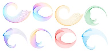 Tasarım elemanı çemberini ayarla İzole edilmiş koyu renk vektör altın halkadan. Harmanlama Aracı kullanılarak oluşturulan birçok parlak girdabın soyut dalgalı çizgileri. Sunumunuz için vektör illüstrasyonu EPS10