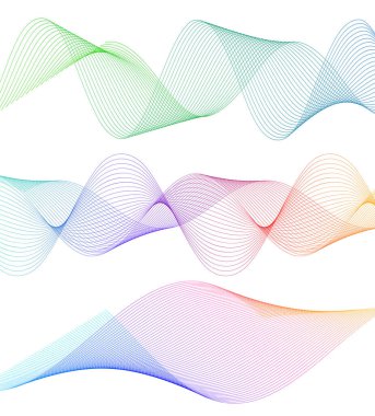 Dalgaların beyaz arka planında soyut çizgi renk tasarım ögesini ayarla. Vector Illustration, grunge şık kartvizit, basılı broşür, el ilanı, afiş, kapak kitabı, etiket, kumaş için 10 puan aldı