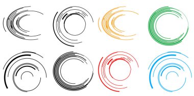 Tasarım elemanı çemberini ayarla İzole edilmiş koyu renk vektör altın halkadan. Harmanlama Aracı kullanılarak oluşturulan birçok parlak girdabın soyut dalgalı çizgileri. Sunumunuz için vektör illüstrasyonu EPS10