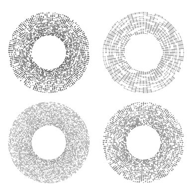 Tasarım elemanı çemberini ayarla İzole edilmiş koyu renk vektör altın halkadan. Harmanlama Aracı kullanılarak oluşturulan birçok parlak girdabın soyut dalgalı çizgileri. Sunumunuz için vektör illüstrasyonu EPS10