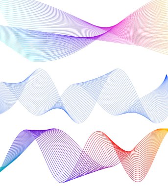 Dalgaların beyaz arka planında soyut çizgi renk tasarım ögesini ayarla. Vector Illustration, grunge şık kartvizit, basılı broşür, el ilanı, afiş, kapak kitabı, etiket, kumaş için 10 puan aldı