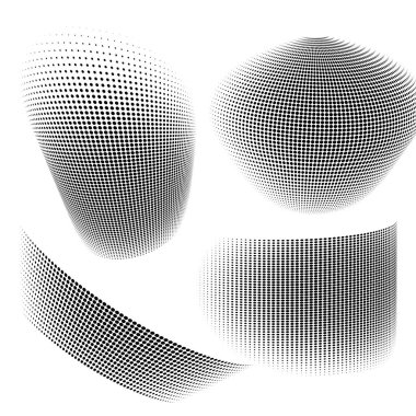 Tasarım ögeleri simgesini ayarla - Düzenlenebilir simge - Yarım ton daireler, yarım ton nokta deseni beyaz arkaplanda. Vektör illüstrasyonunda teknoloji ve elektronik için siyah soyut rastgele noktalar 10 kare yer alıyor