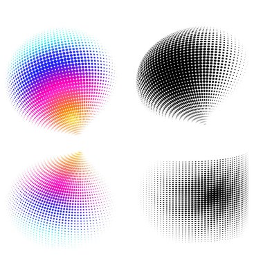 Tasarım ögeleri simgesini ayarla - Düzenlenebilir simge - Yarım ton daireler, yarım ton nokta deseni beyaz arkaplanda. Vektör illüstrasyonunda teknoloji ve elektronik için siyah soyut rastgele noktalar 10 kare yer alıyor