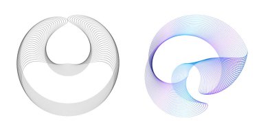 Tasarım elemanı çemberini ayarla İzole edilmiş koyu renk vektör altın halkadan. Harmanlama Aracı kullanılarak oluşturulan birçok parlak girdabın soyut dalgalı çizgileri. Sunumunuz için vektör illüstrasyonu EPS10