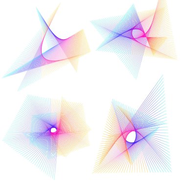 Tasarım elemanları. Bir sürü mor çizgi çemberi dalgası. Beyaz arka planda soyut dalgalı çizgiler izole edildi. Vektör illüstrasyon EPS 10. Harmanlama Aracı kullanılarak oluşturulan çizgilerle renkli dalgalar