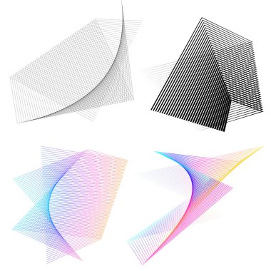 Açı dalgalarının beyaz arka planında soyut çizgi tasarım ögesini ayarla. Vector Illustration, grunge şık kartvizit, basılı broşür, el ilanı, afiş, kapak kitabı, etiket, kumaş için 10 puan aldı