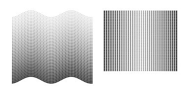 Tasarım ögeleri simgesini düzenlenebilir simge olarak belirleyin - Beyaz arkaplanda yarım ton nokta deseni. Vektör illüstrasyonu, teknoloji için siyah soyut rastgele noktalar ve büyük veri içeren 10 kare kaydediyor