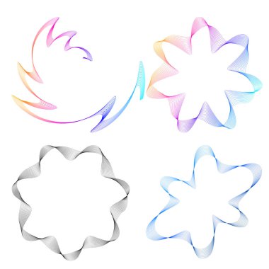 Tasarım elemanı çemberini ayarla İzole edilmiş koyu renk vektör altın halkadan. Harmanlama Aracı kullanılarak oluşturulan birçok parlak girdabın soyut dalgalı çizgileri. Sunumunuz için vektör illüstrasyonu EPS10