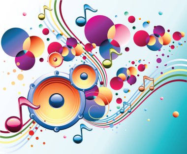 Hoparlörlü ve notalı renkli müzik tasarımı