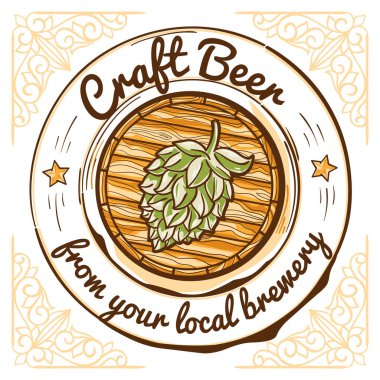 Yerel bira fabrikanızdan el yapımı bira - ahşap fıçı dekoratif amblem
