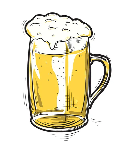 Glass Beer Drawn Cartoon Illustration — Stock Vector