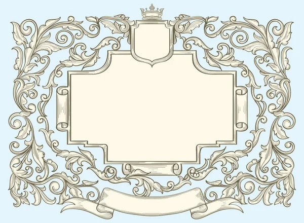 Decorativo Ornato Retrò Floreale Emblema Vuoto — Vettoriale Stock