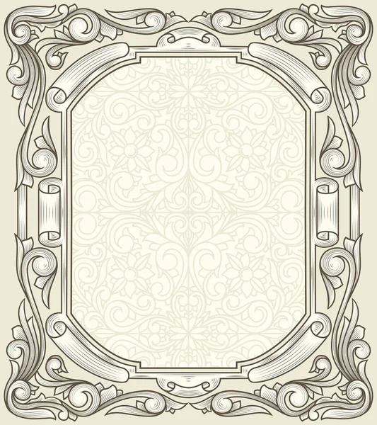 Decorative Monochrome Ornate Retro Floral Blank Card — Stock Vector