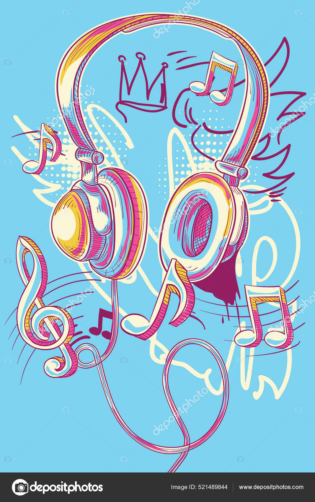 五彩缤纷的音乐耳机和音符音乐设计图库矢量图©alex_scholar 521489844, image size:1067x1700
