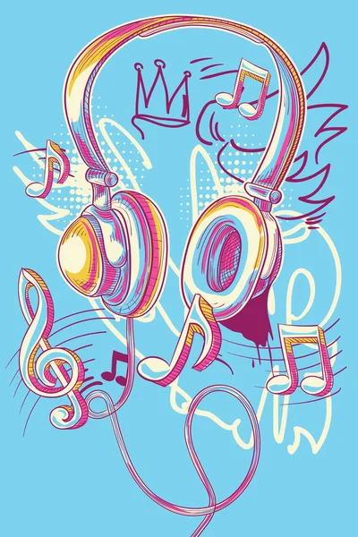 Coloridos Auriculares Notas Musicales Diseño Musical — Archivo Imágenes Vectoriales