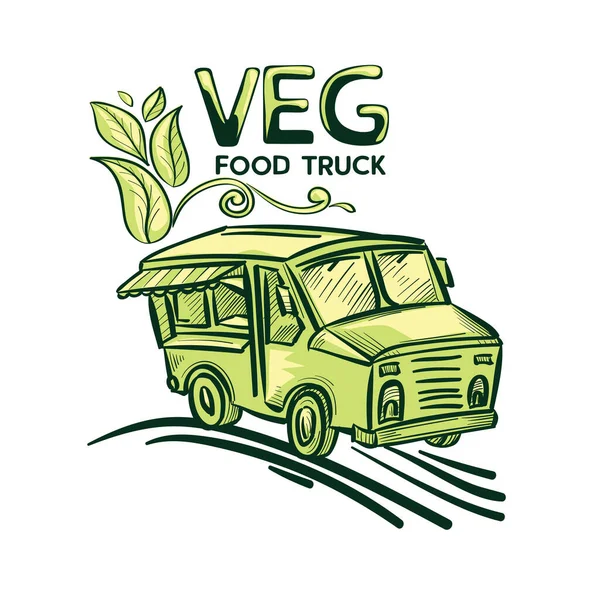 Veg Food Truck Gezeichnetes Farbiges Piktogramm Schild — Stockvektor