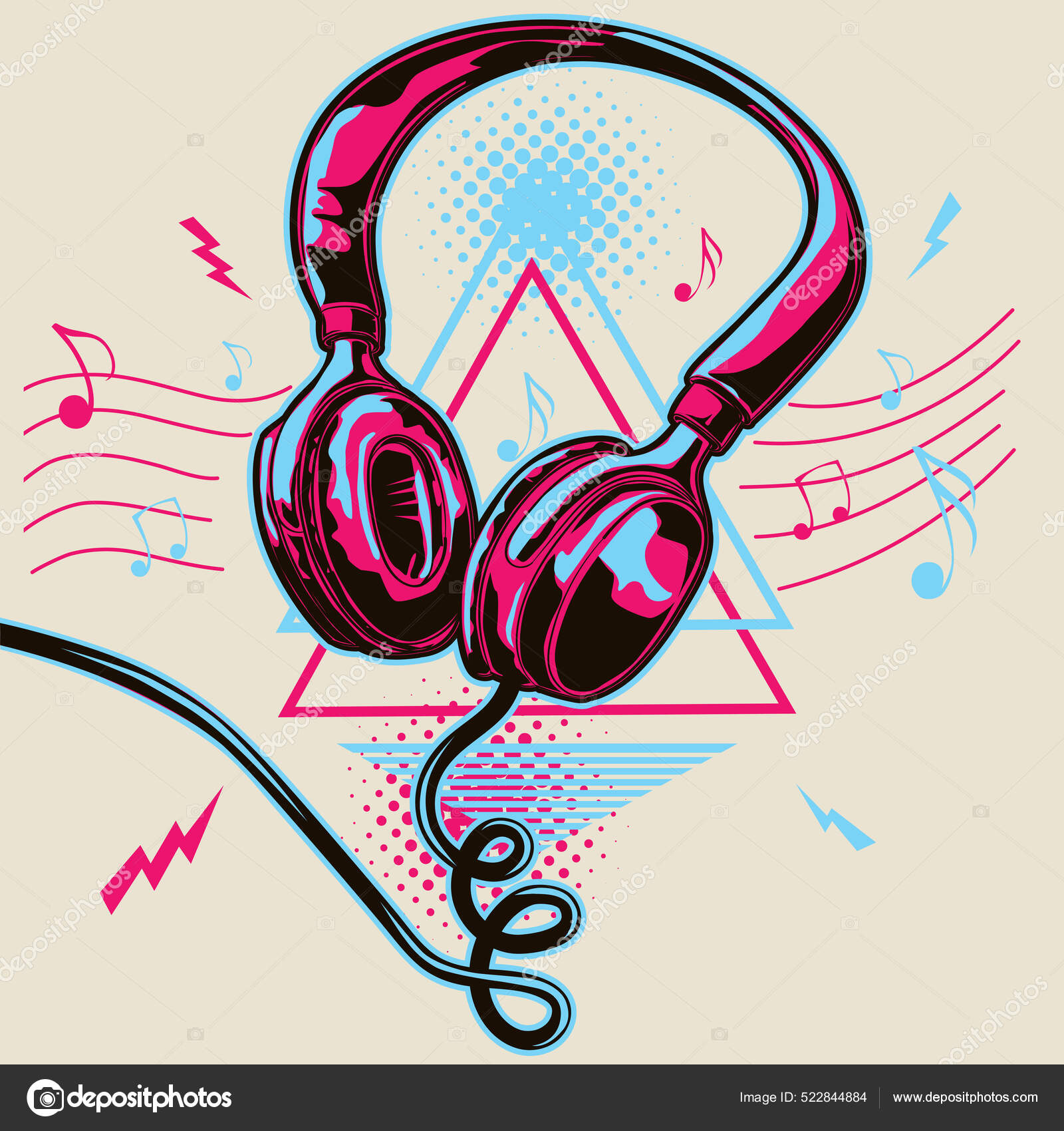 五彩缤纷的音乐耳机和音符音乐设计图库矢量图©alex_scholar 522844884, image size:1600x1700