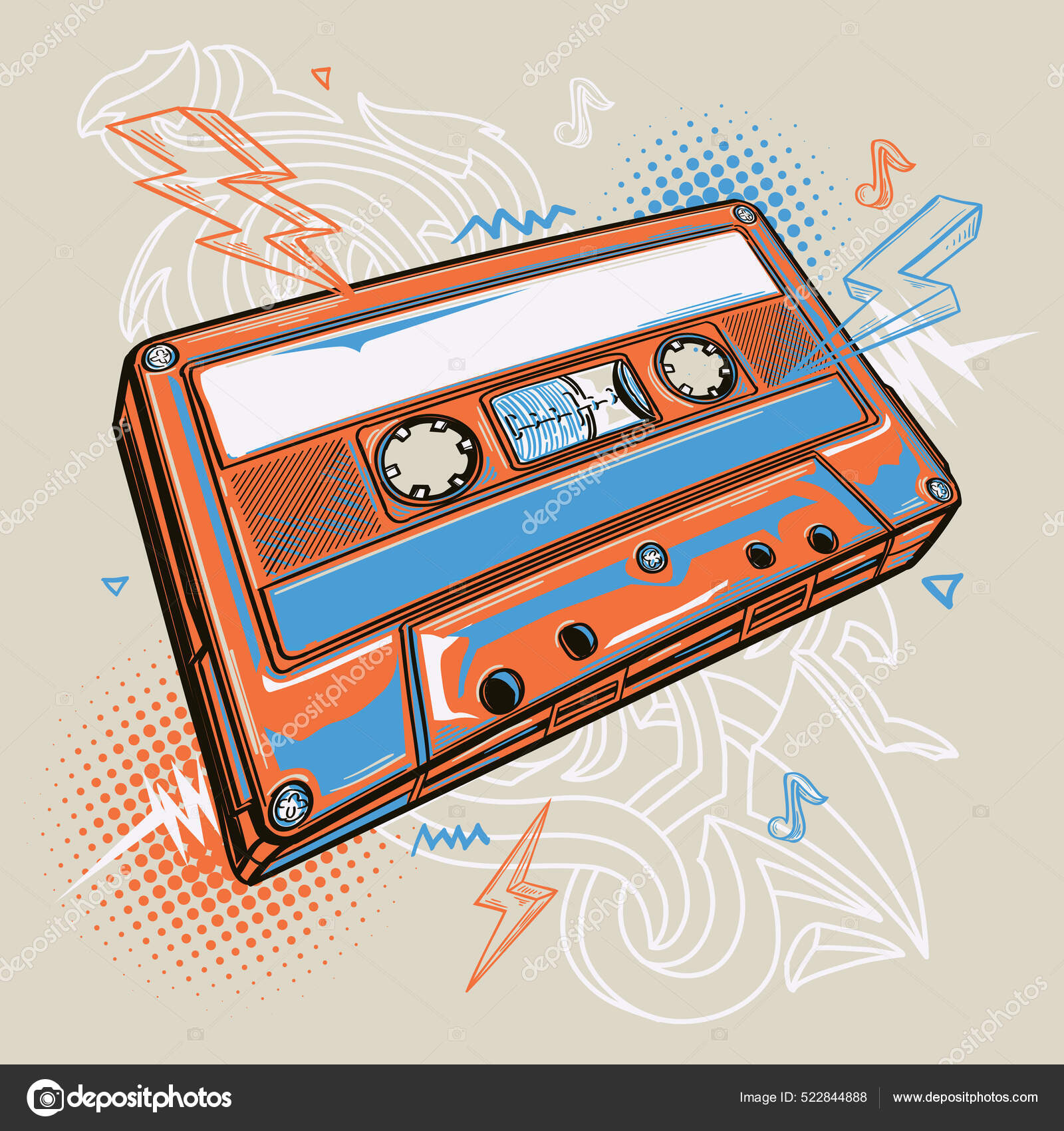 Conception Musique Cassette Audio Dessinée Colorée Vecteur par