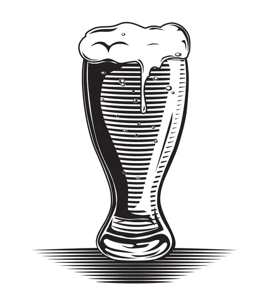 Glas Bier Zwart Wit Pictogram Decoratief Bord — Stockvector