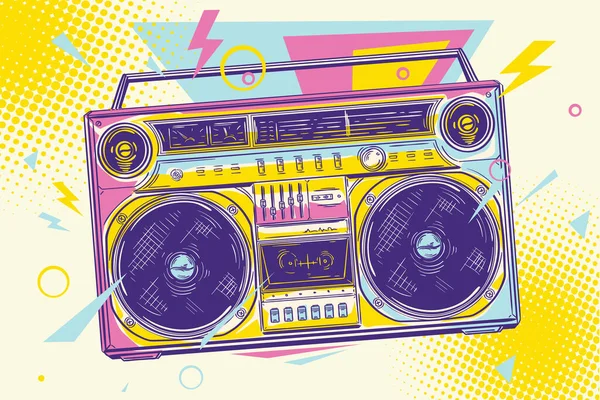Μουσικός Σχεδιασμός Funky Πολύχρωμο Ζωγραφισμένο Κασετόφωνο — Διανυσματικό Αρχείο